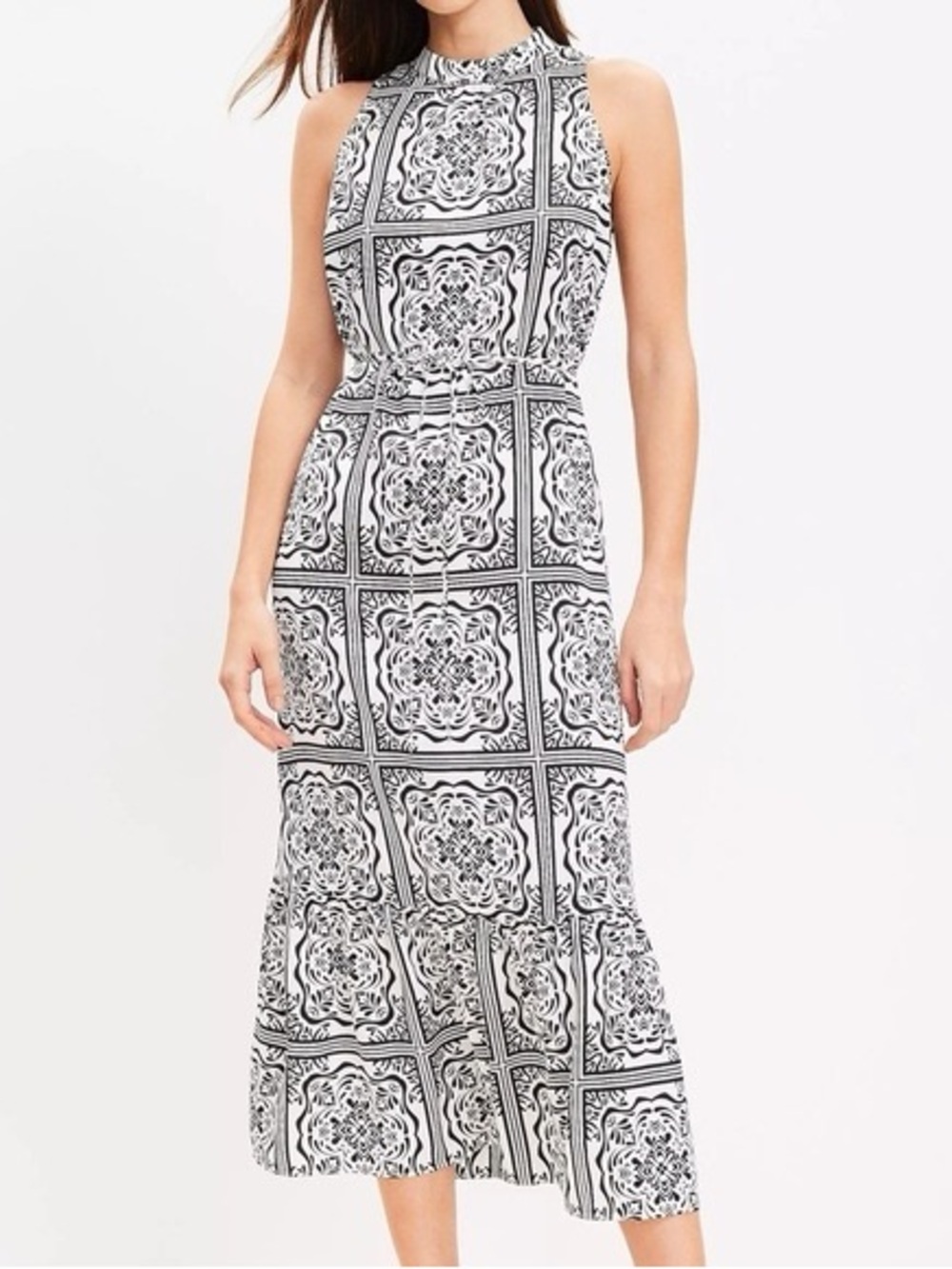 Loft Black & White Tile-Print Maxi Dress Women’s XL